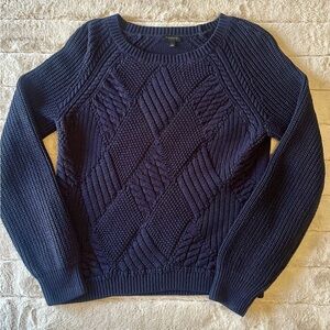 Talbots Navy Diamond Cable Knit Crewneck Sweater, Small